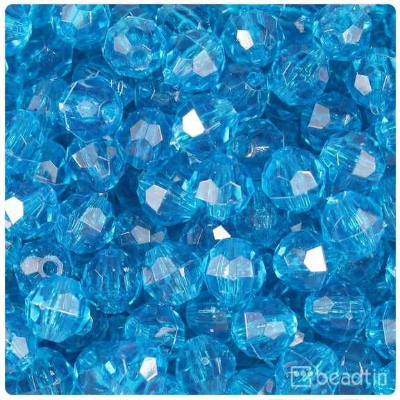 BeadTin Turquoise Transparent 10mm Faceted Round Plastic Beads (225pcs)