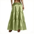 thumbnail image 3 of Wyobmus Women's Midi Skirt Satin Skirt Tiered Flowy High Waist A-Line Elastic Ruffle Casual Skirts Green, 3 of 5