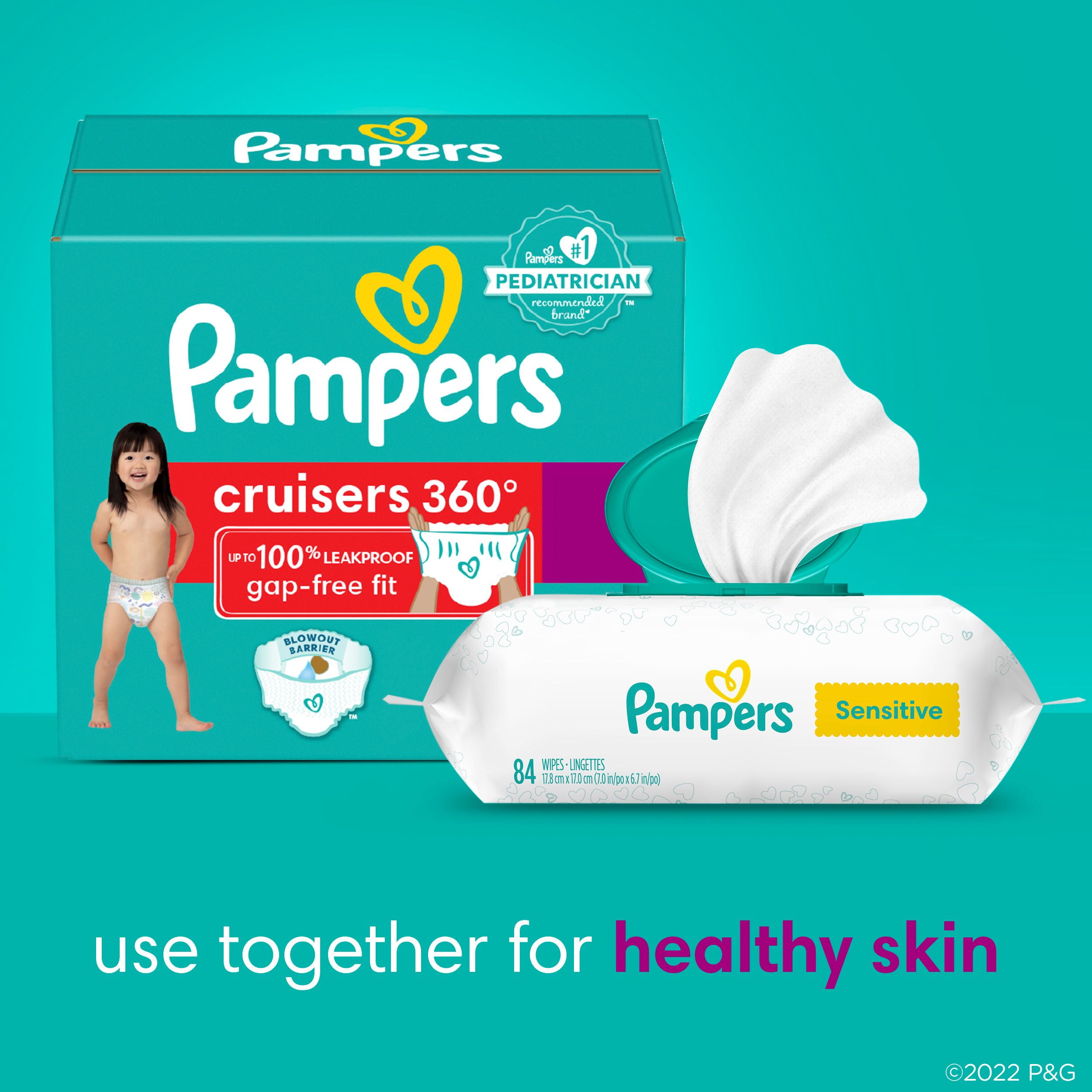 Couches Pampers Cruisers 360°, ajustement jusqu’à 100 % sans fuites, conçues pour les bébés actifs, couche à enfiler, rabats rapides conçus pour faciliter les changements, taille 4 64 Unité
