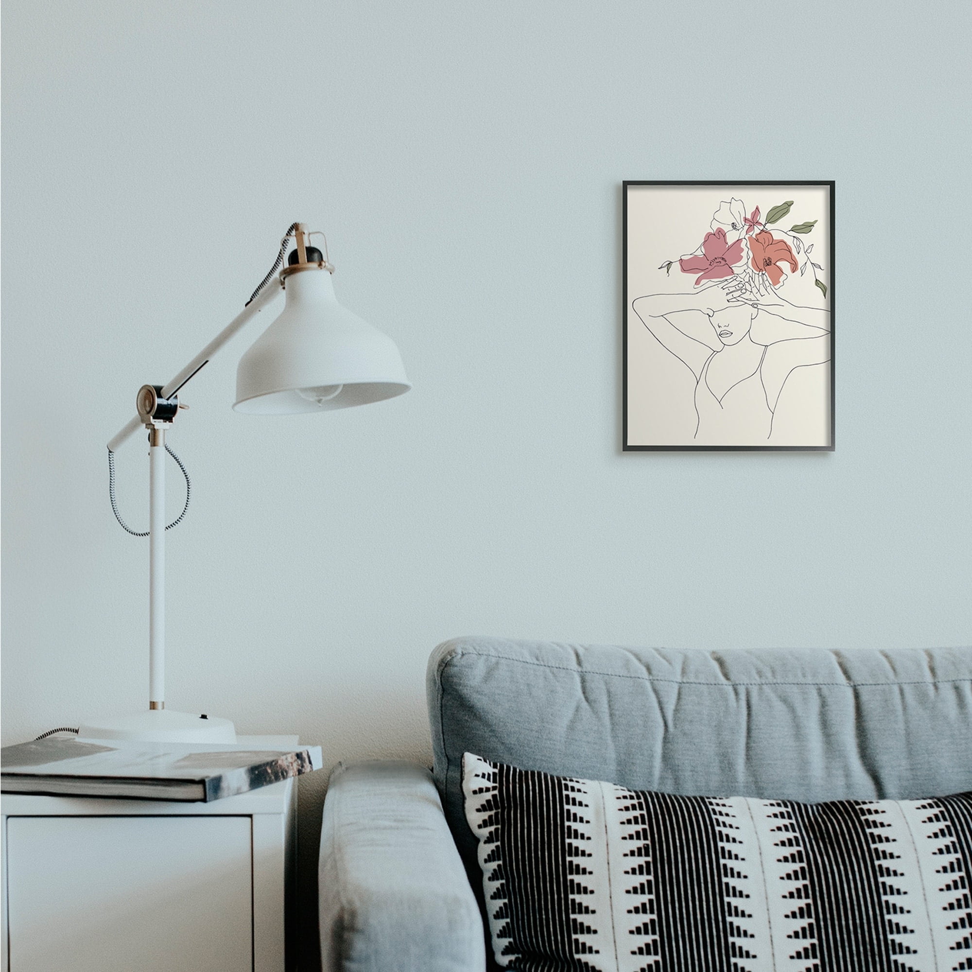 Stupell Industries Female Linework Pose Tropical Flower Sketch Black Framed by Melissa Wang