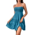 thumbnail image 2 of Womens Sleeveless Smocked Mini Dress Flowy Cute Summer Dresses Boho Spaghetti Strap Tiered A Line Casual Sundress, 2 of 7