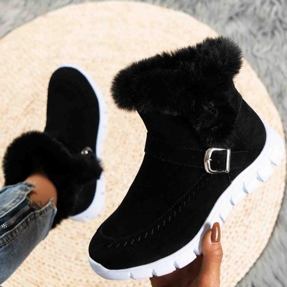 JUSLIO Winter Boots for Women,Flat Boots Solid Color Snow Boots for Women,Fashion Casual Comfort Round Toe Womens Boots