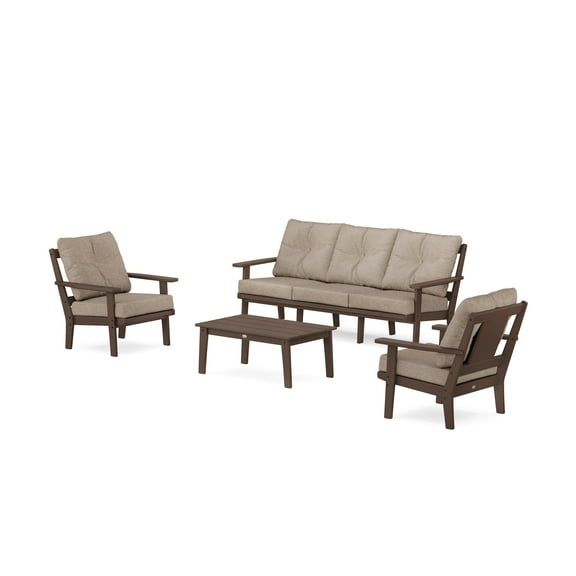 POLYWOOD® Prairie 4-Piece Deep Seating Set with Sofa in Mahogany / Spiced Burlap