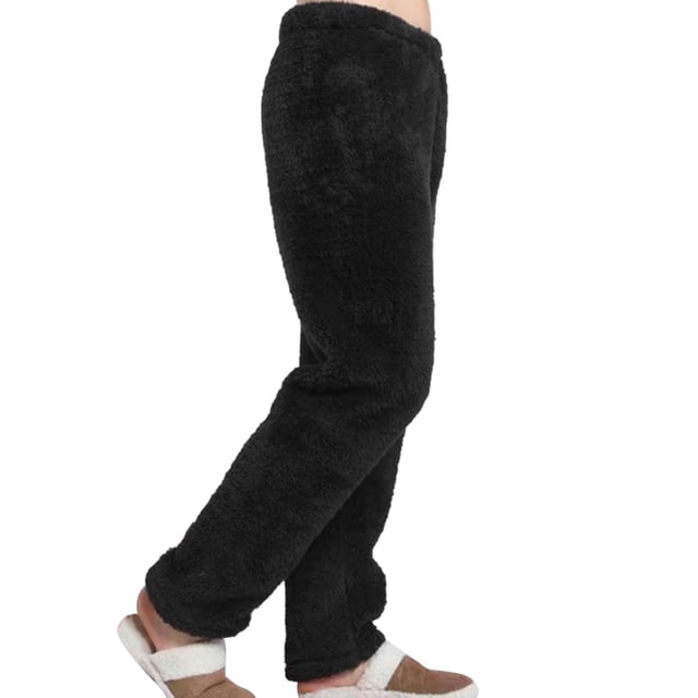 Pantalones de pijama de terciopelo coral para hombre para invierno - Color liso, ropa de estar por casa cálida y cómoda