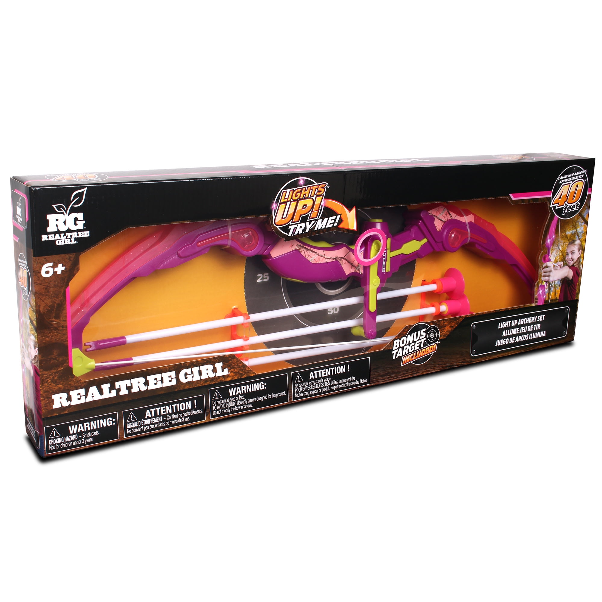 RealTree Girl: Light-Up Archery Set - Pink - NKOK, Bow Lights Up & Flashes Patterns, W/ 3 Suction Tip Arrows, Ages 6+