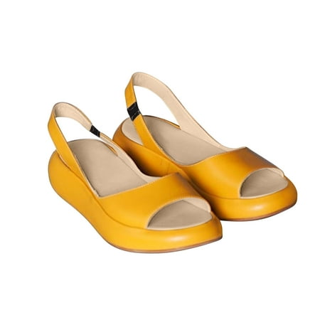 hopeusnice Clearance Women s Platform Sandals Open Toe Slingback Summer Shoes Slip On Wedge Heels Comfortable Outdoor Walking Flats Yellow 41