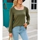 thumbnail image 3 of Camiseta verde de manga larga para primavera y otoño, talla M Top de punto holgado con cuello ancho, 3 of 8
