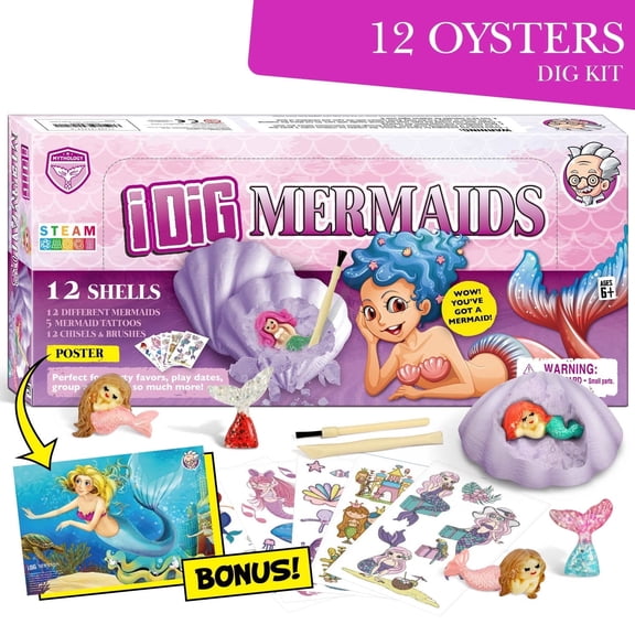 Piano Potato 12PCS Mermaid Dig Kit, Magical Treasure Hunt Kit for Kids, Mermaid Toys for Girls Party Decoration Birthday Gift Ages 6-12