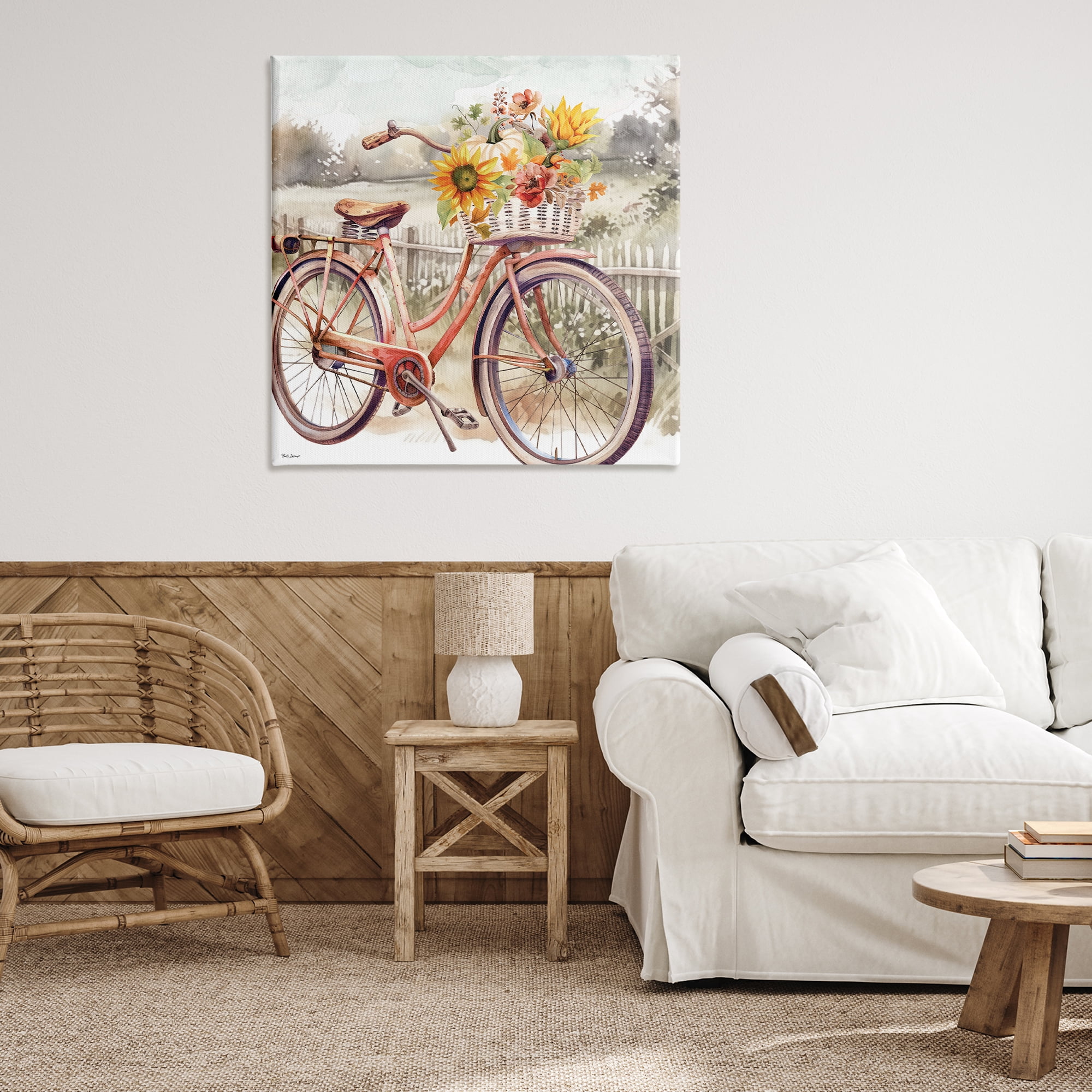 Stupell Industries Autumn Floral Bicycle Botanical & Floral Painting Gallery Wrapped Canvas Art Prints Wall Art, 36 x 36