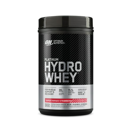Optimum Nutrition Platinum Hydrowhey Protein Powder, Supercharged Strawberry, 20 Servings