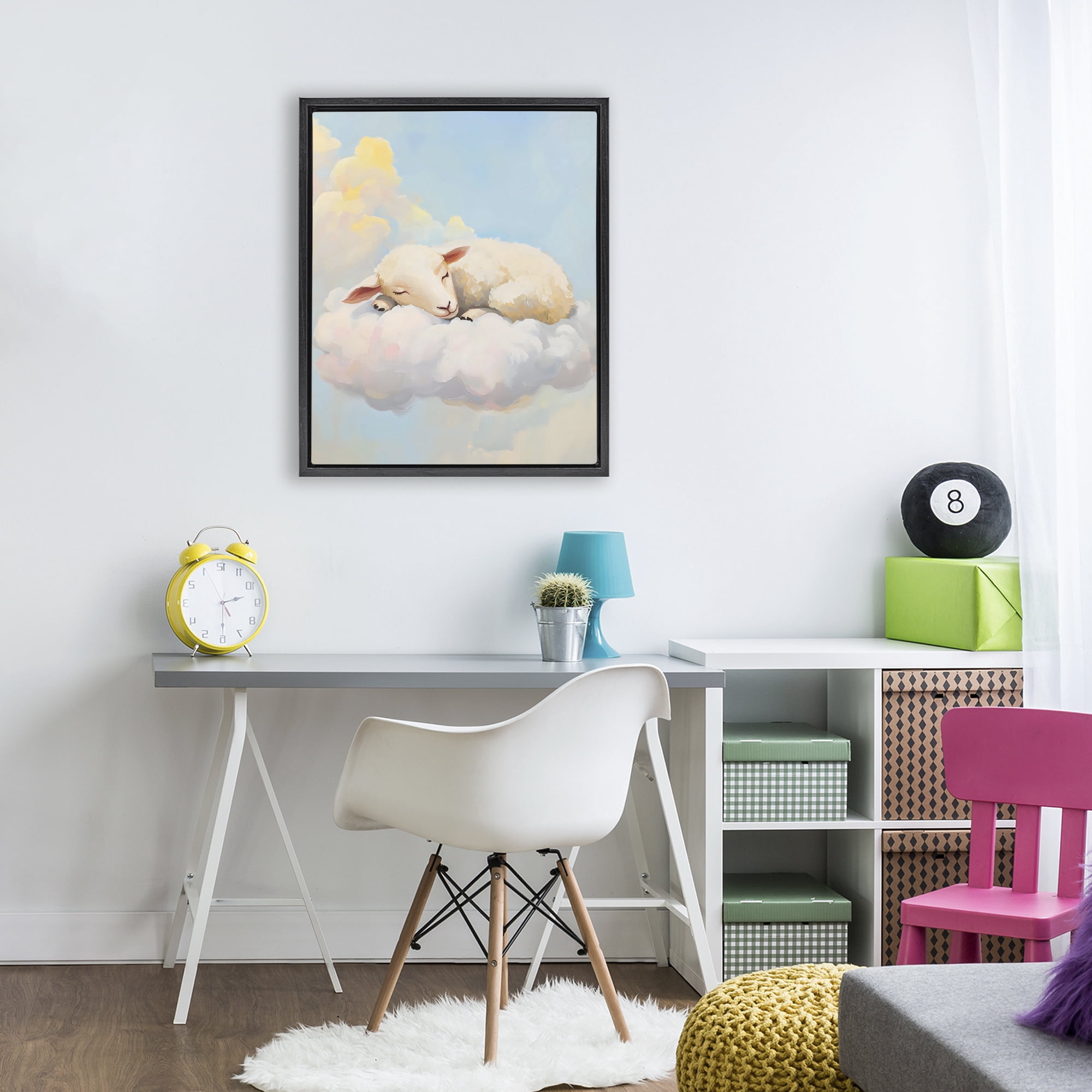 Stupell Industries Sleeping Sheep on a Cloud Black Framed Floater Canvas Wall Art, design by The Prints Vibe