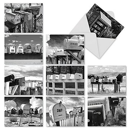 M10028BK IN THE MAIL' 10 Assorted All Occasions Notecards Feature Photographs of Mailboxes with Envelopes by The Best Card