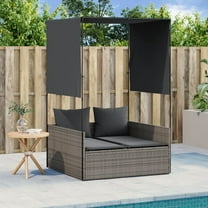 vidaXL Double Sun Lounger Grey PE rattan, powder-coated steel, polyester