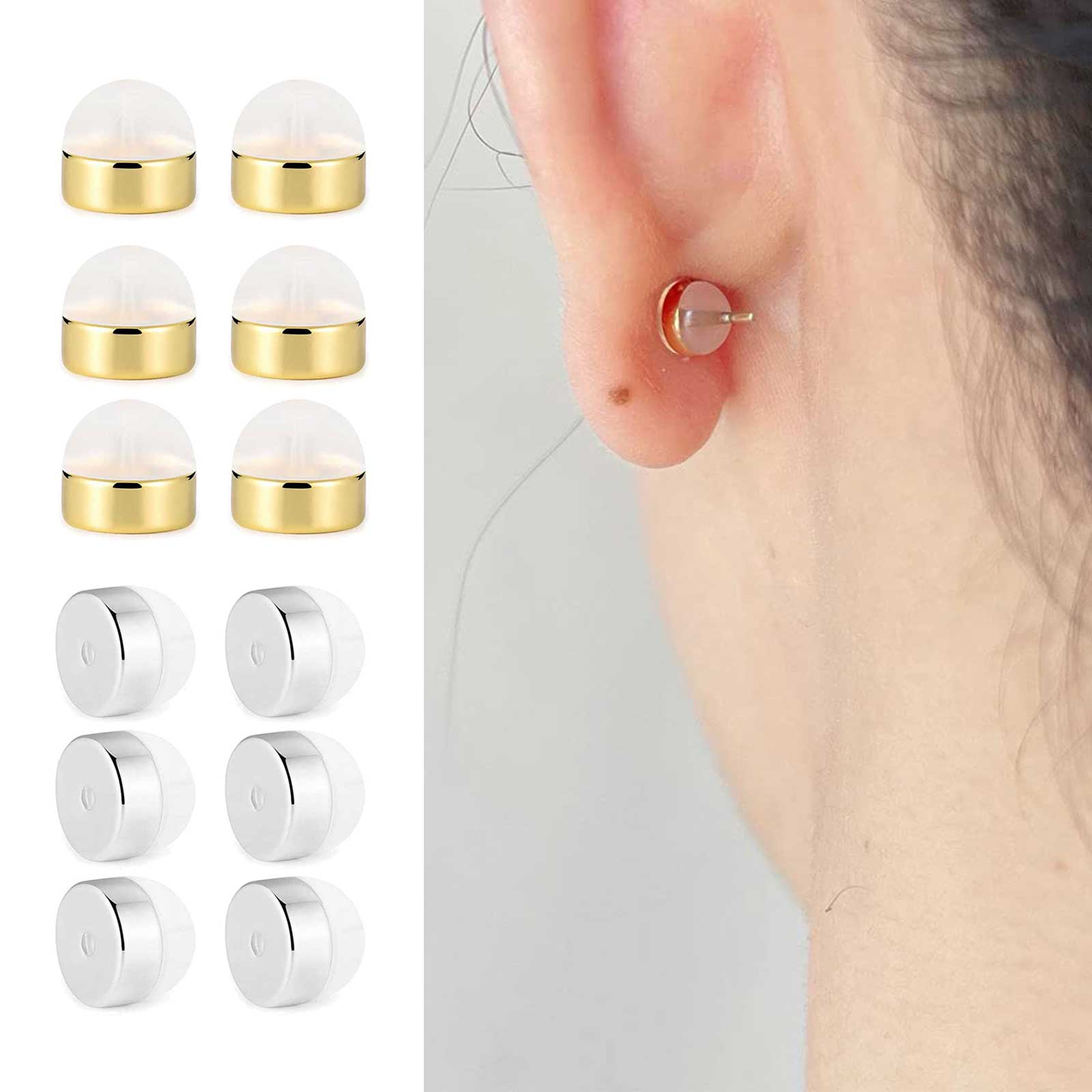 12 Pieces Earring Backs Silicone Flat Earring Backs for Studs Post Clear  Silver