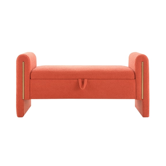 Bedroom Bench Modern Teddy Bed End Bench with Arms and Storage,Upholstered Large Foot Rest Stool, Comfy Window Vanity Bench for Living Room,Bedroom,Dorm,Coffee Table,Teddy Orange,Bedroom Stool