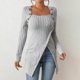 thumbnail image 2 of Túnica ligera con dobladillo asimétrico y botones para mujer - Top informal de manga larga, material de poliéster, tallas S-XL, perfecto para el otoño, 2 of 3