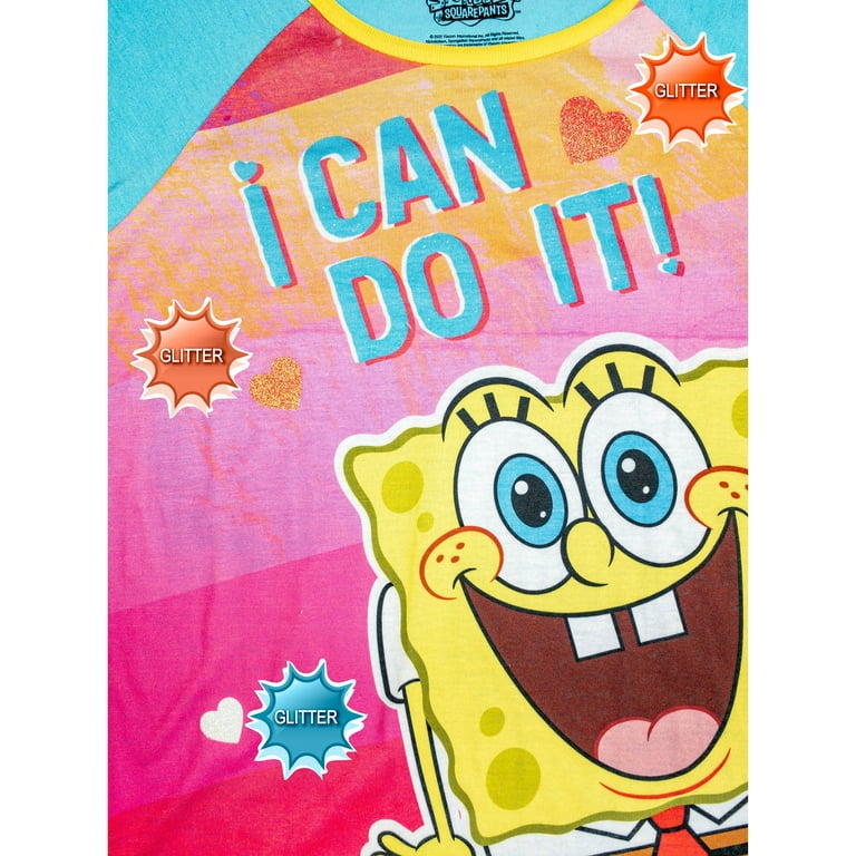 SpongeBob SquarePants Long Sleeve Crew Neck Printed Pajamas Big Girls or Little Girls 3 Piece Set