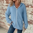 thumbnail image 2 of Nestiefly Zip Up Hoodie Women Waffle Knit Long Sleeve Comfy Hooded Sweatshirt with Pockets Cute Fall Sweatshirts Casual Jacket Sky Blue XL, 2 of 6