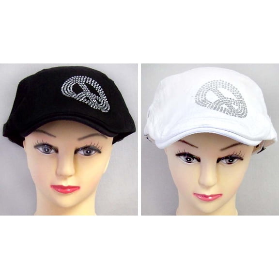 "Peace" Ivy Style Caps Hats For Adults With Rhinestones - Black Color   (75061)