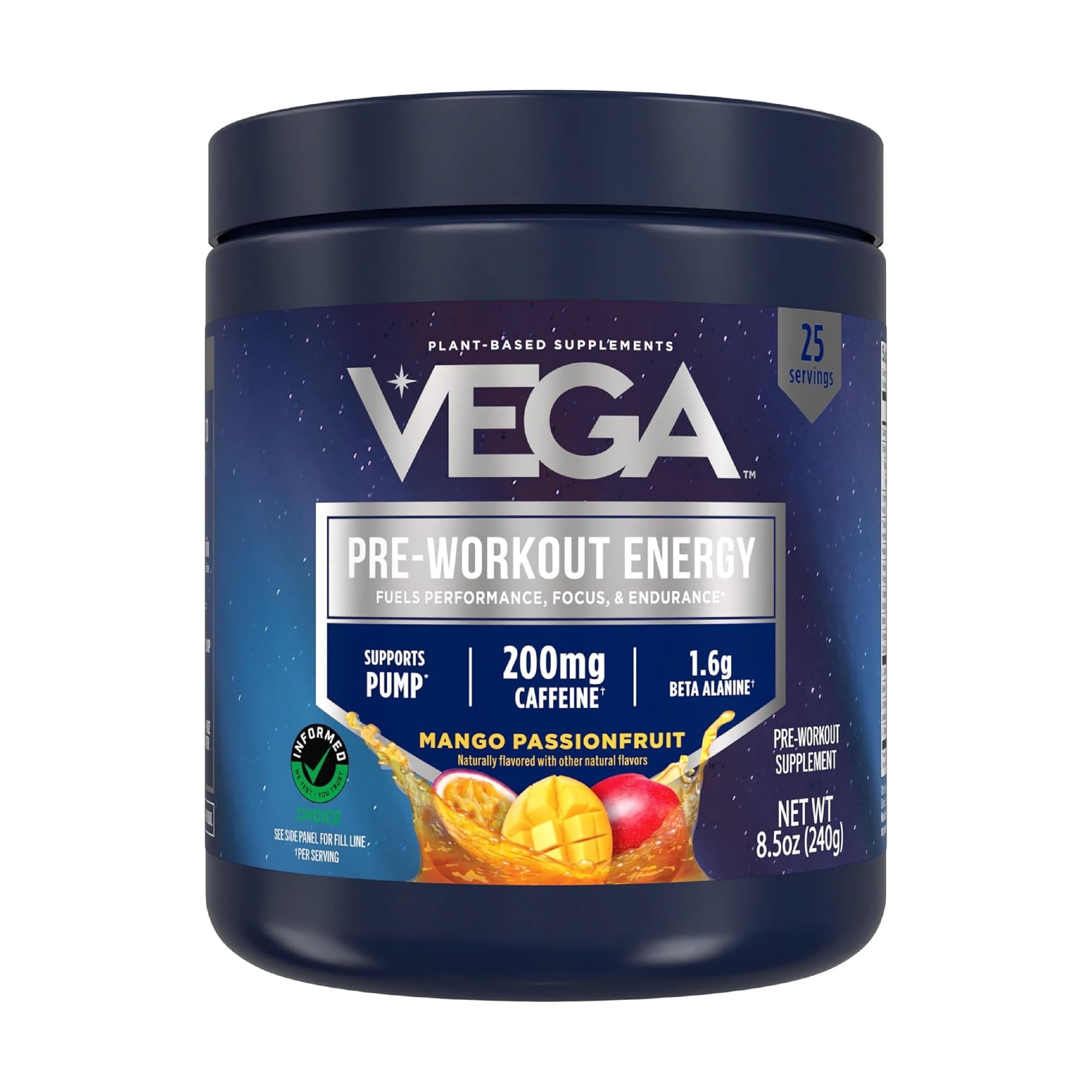 Vega Pre-Workout Powder, Mango Passionfruit, 25 Servings, 8.5oz