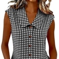 thumbnail image 6 of Women Gingham Button Down Slim Sleeveless Blouse Plaid Top Summer Henley Neck Tank Vest Spring Summer Clothes, 6 of 7