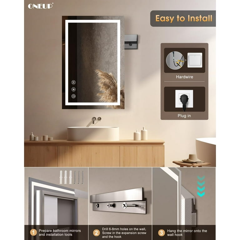 16x24'‘Small Bathroom Mirror with Lights,Front Lighted Bathroom