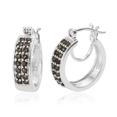 Pearl Smoky Quartz Earrings - Hoops Hoop Earrings Round Smoky Quartz Gift Jewelry for Women Cttw 0.9