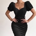 thumbnail image 4 of HAJGJP Robes de Soirée pour Femmes Printemps et Été Couleur Unie Ceinture Aguichant Col Bas Manche Robe Portefeuille en Velours, 4 of 7