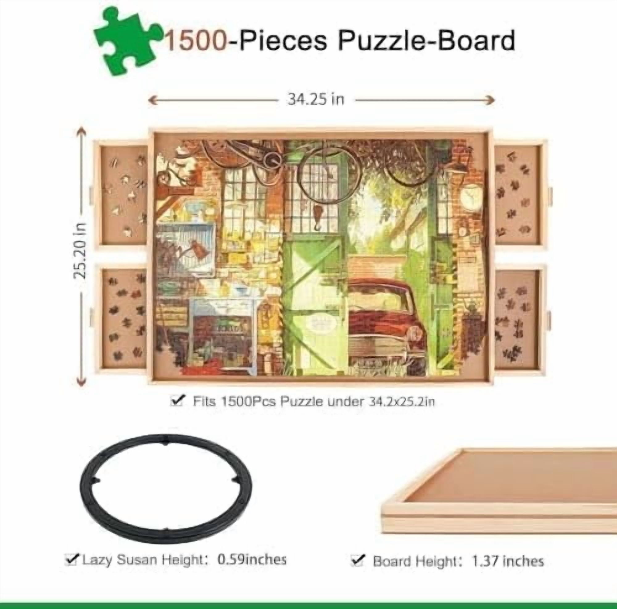 1500 Pieces Rotating Puzzle Board with 4 Drawers and Cover,25"x34" Portable Wooden Jigsaw Puzzle Table for Adults,Lazy Susan Spinning Puzzle Boards Birthday Gift for mom