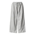 thumbnail image 6 of Wide Leg Pants for Women LSQii Casual Striped Straight Elastic Waist Wide Leg Pants Breathable Loose Relaxed Fit Trousers with Pockets Travel Vacation Summer Wear 2043 (Light Ashy,M), 6 of 6