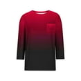 thumbnail image 3 of Ecqkame 3/4 Length Sleeve Womens Tops Loose Casual Gradiented Printed Round Neck Pullover Tops Womens Summer Tops Red S, 3 of 4