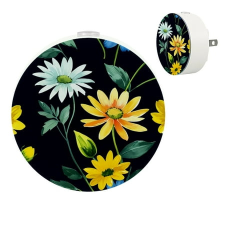 

YZUOUZY Night Lights Plug into Wall Nightlight Small Lamps Set of 2 Floral Bauhinia Flowers Sunflowers