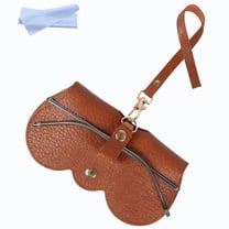 HZCrisp Soft Leather Sunglasses Case with Strap, Portable Glasses Pouch Organizer, Snap Button Eyeglass Holder for Men and Women