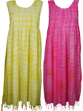 Mogul Womens Tie Dye Rayon Butterfly Embroidered Design Sleeveless Beach Sundress M Wholesale Set Of 2