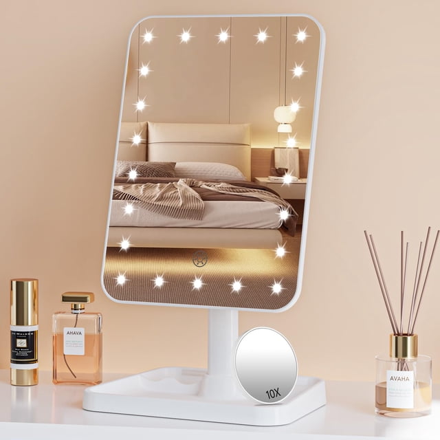 Espejo de maquillaje Famihomii recargable con iluminación y almacenamiento