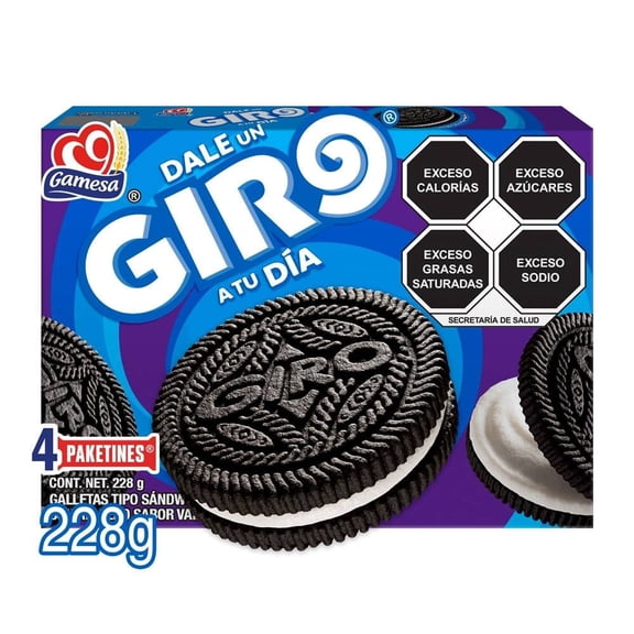 Galletas Giro sabor chocolate con relleno de vainilla 228 g