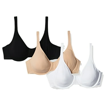 Fruit of the Loom Women's Cotton Stretch Extreme Comfort Bra, Black Hue/Sand/White, 36D