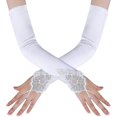 thumbnail image 1 of Long Opera Party 20s Satin Gloves Stretchy Adult Size Elbow Length, 1 of 5