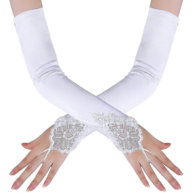 Long Opera Party 20s Satin Gloves Stretchy Adult Size Elbow Length