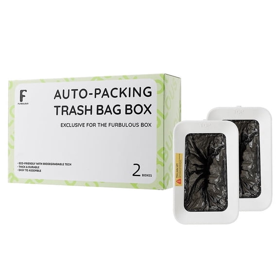 2 Pack Trash Bag Box for Furbulous Cat Litter Box, Automatic Packing Sealing Refilling Eco-Friendly Material - White