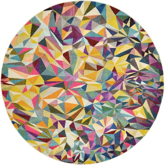 Unique Loom Estrella Géométrique Triangles Tapis 8' x 8' Rond Multi/Beige
