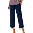 thumbnail image 3 of Summer Plus Size Casual Pants for Womens Fashion Elastic Waist High Waist Solid Color Ruffle Long Pants, 3 of 6