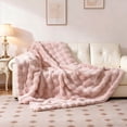 thumbnail image 4 of Costway 80" x 60" Bubble Faux Rabbit Fur Throw Blanket with 2-Sided Design for Winter Pink, 4 of 10