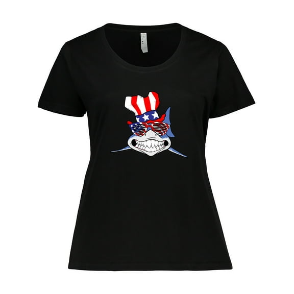 Inktastic 4th of July Patriot Shark Women's Plus Size T-Shirt