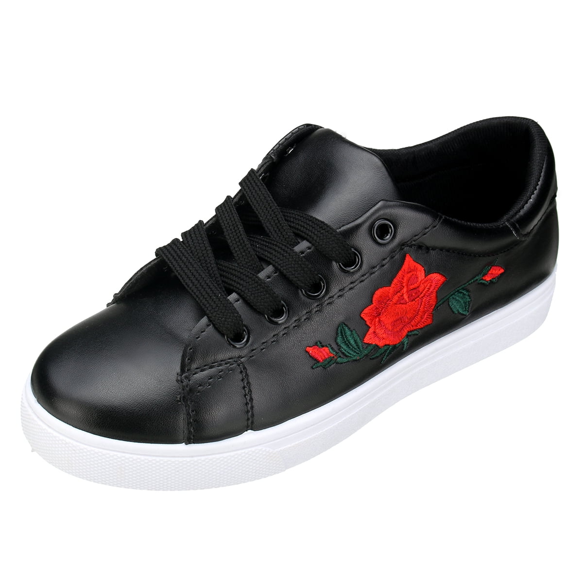 Women's Lace Up Running Embroidery Flower Sneakers Trainers Sports