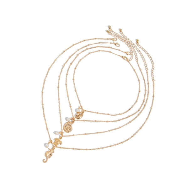 1 Set Summer Necklace for Layering Styling Pendant Shell Tortoise Seahorse Neck Chain Iron Alloy Jewelry Gift 4pcs