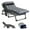 Black cot with mattress(gray), variant on MOPHOTO Portable Folding Lounge Chair Outdoor, Adjustable Adults Patio Chaise Lounges with Pillow & Cushion, Folding Camping Cot, Patio Lounge Chairs for Pool, Beach, Patio