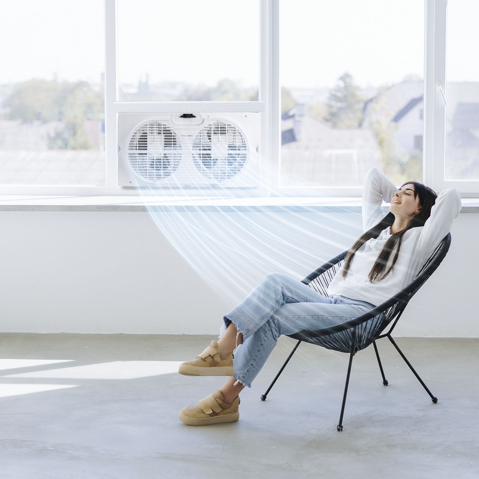 9" Dual Window Fan for Window Screen with 2 Speed Settings, Twin Window Fan with Manual Controls and Removable Legs, Horizontal Cooling Fan for Window