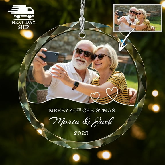 30th 40th 50th Christmas Anniversary Ornament, Couple Anniversary Gift 2025, Personalized Couple Photo Ornament, Custom Anniversary Picture