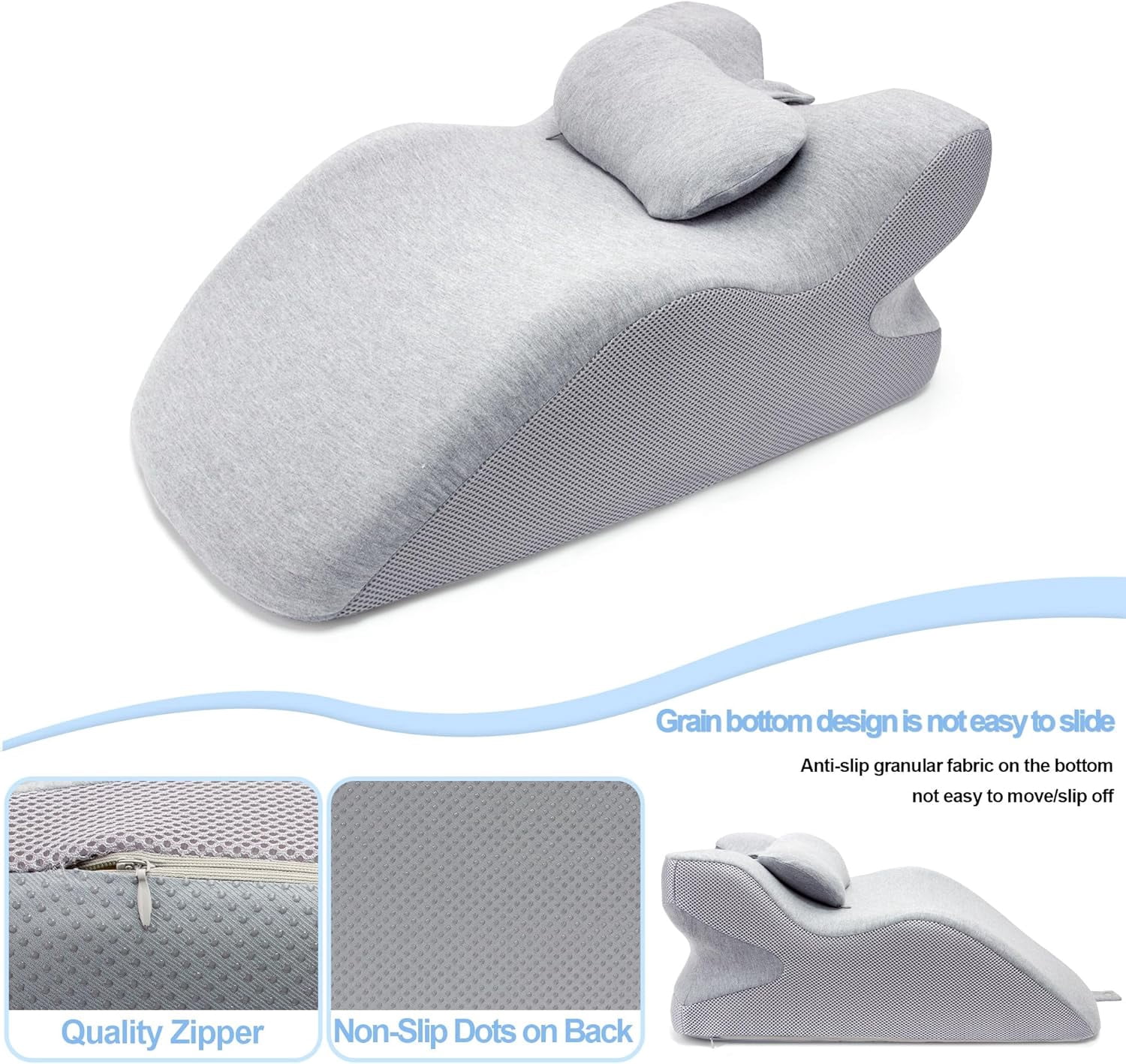 ShadeMart Light Grey Adult Ergonomic Memory Foam Bed Triangle Wedge Pillow Headboard with Face Down Massage Prone Pillow Function for Reading, with Washable Cover